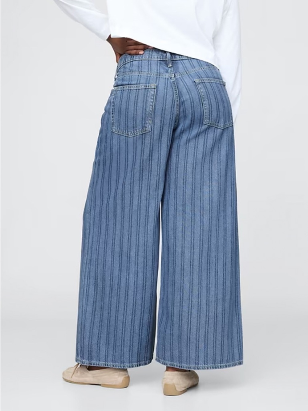 GAP UltraSoft Baggy Jeans Indigo Stripe Mid Rise Tencel Blend Women’s 31 Short - Picture 13 of 16
